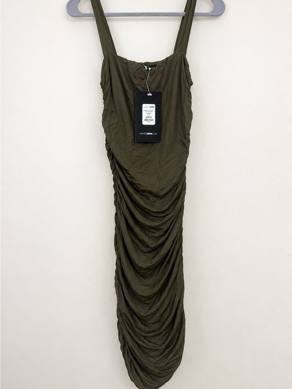 Fashion Nova Ruche To The Dance Floor Olive Midi Dress Size M NWT